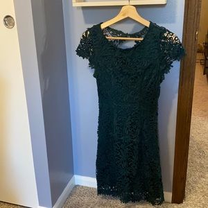emerald green open back dress Lulus.